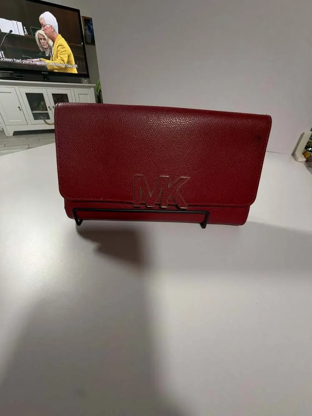 Michael Kors Florence Large Billfold Leather Clutch Wallet in Cherry